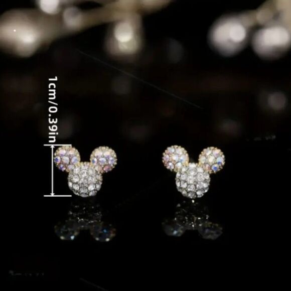 🆕🔅 Sparking 14k Plated Simulated Zircon Mouse Mini Mickey Ears Stud Earrings✨ - Picture 6 of 10